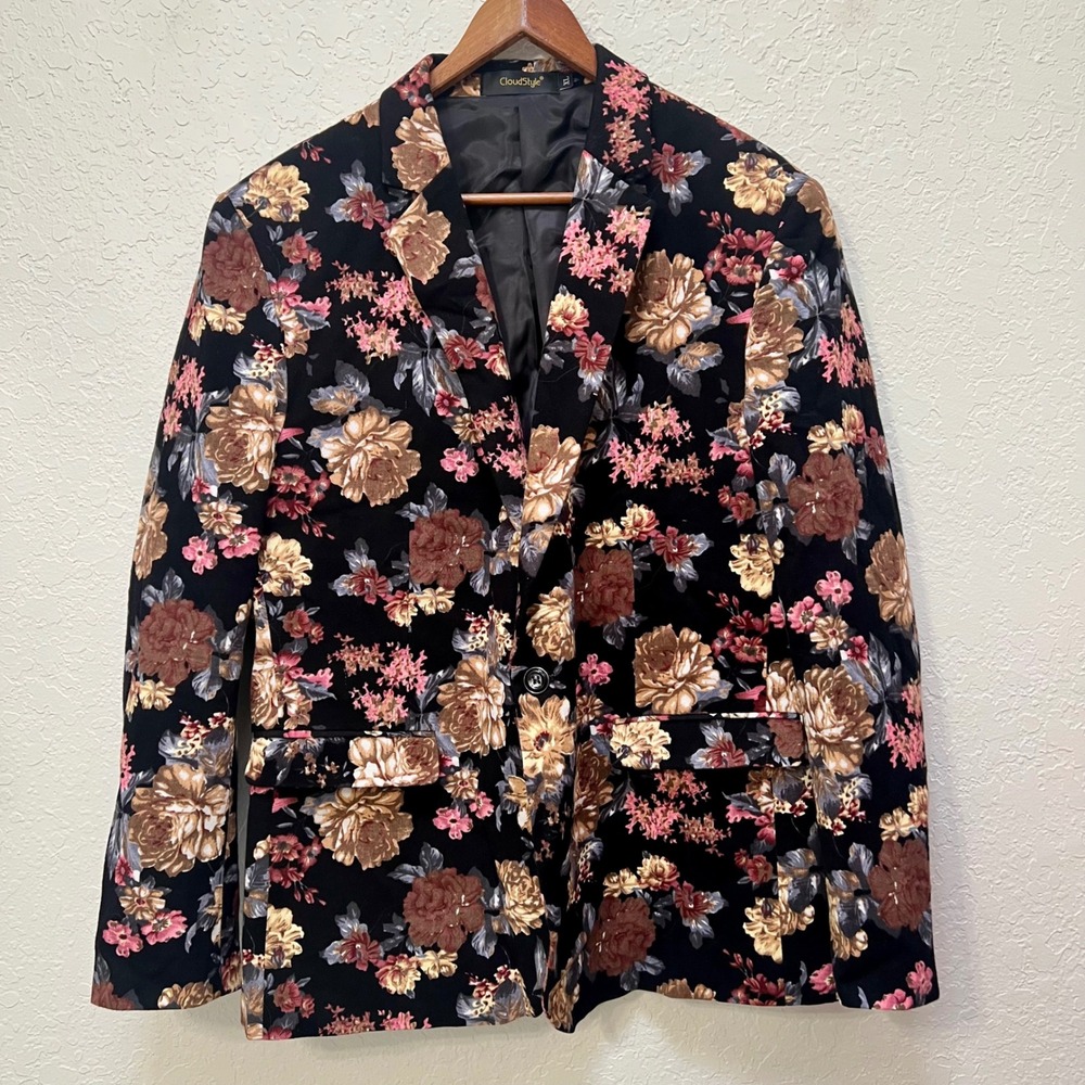 CloudStyle Mens Floral Blazer Slim Fit Sport Coat Black XL 42R Party Maximalist